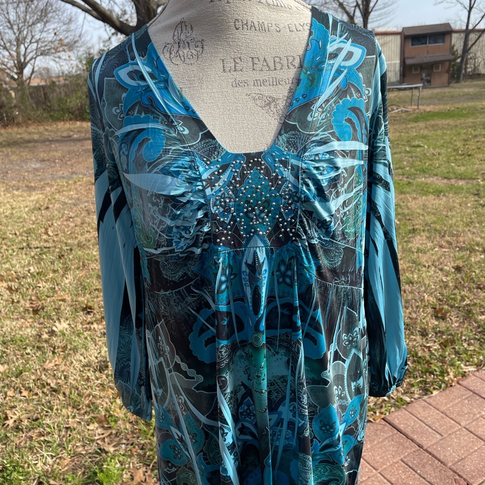 Apt. 9 Teal and Black Floral Blouse